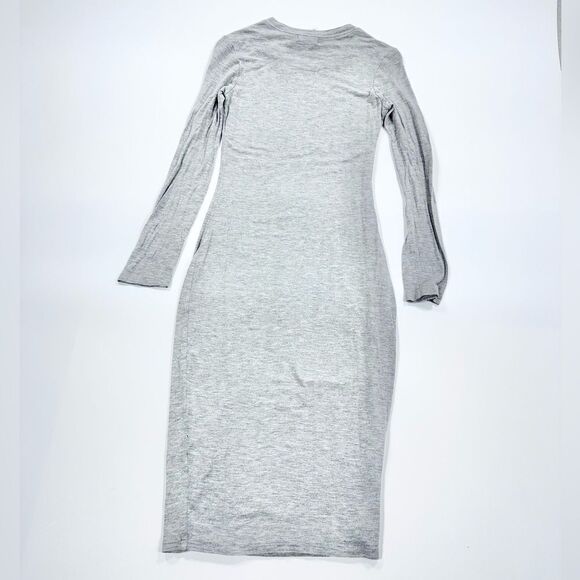 B.L.Q. grey bodycon midi length long sleeve stretch contour dress 0 - Picture 2 of 11